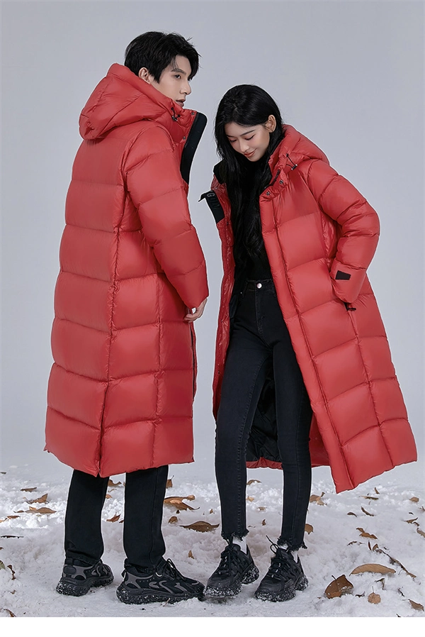 Unisex Long Winter Down Coat – 90% White Goose Down, Hooded, Extra Warm Jacket