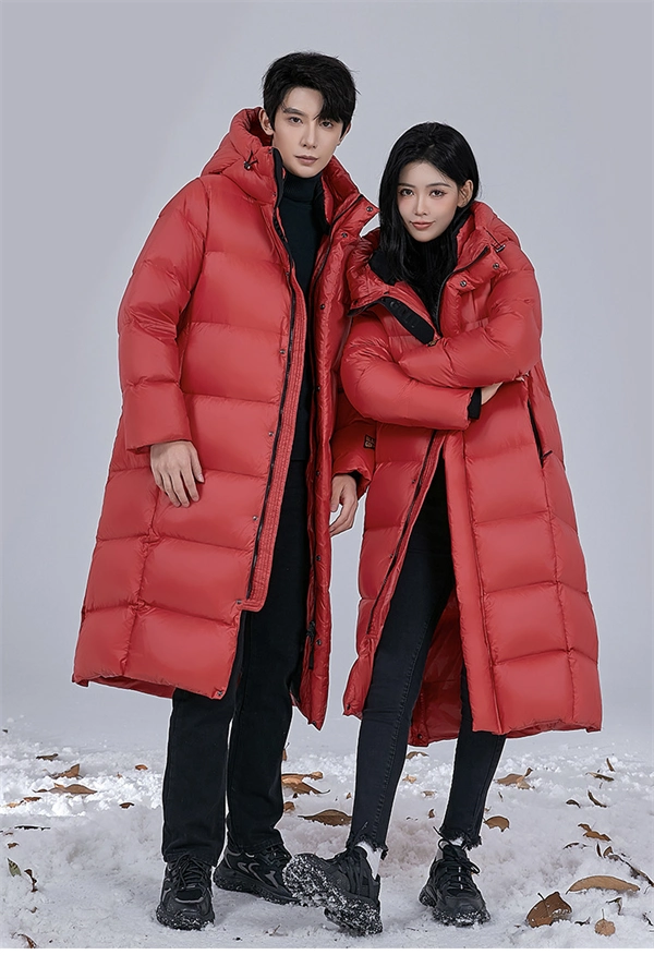 Unisex Long Winter Down Coat – 90% White Goose Down, Hooded, Extra Warm Jacket