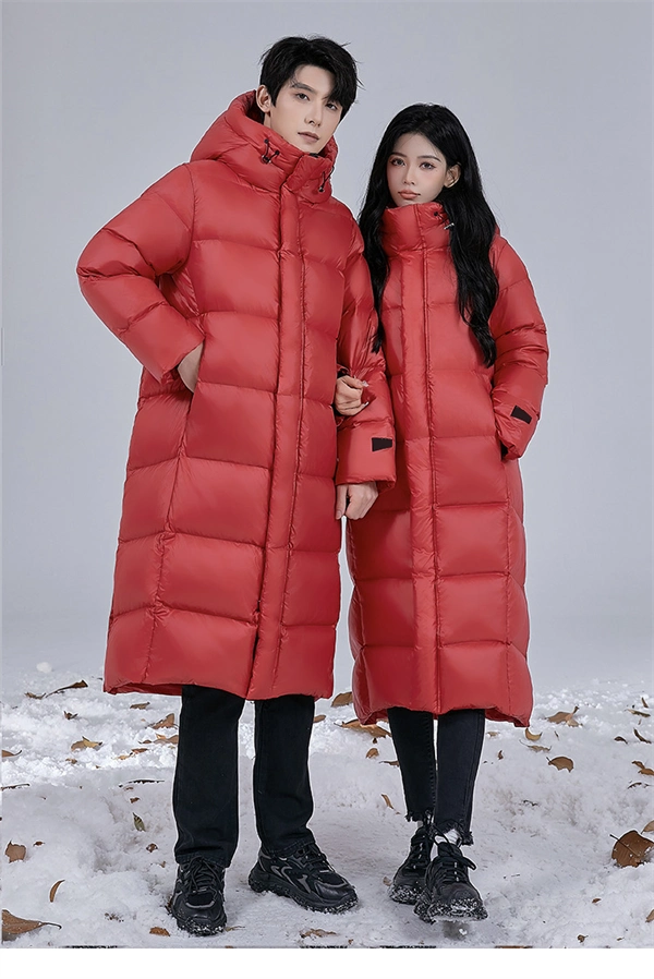 Unisex Long Winter Down Coat – 90% White Goose Down, Hooded, Extra Warm Jacket