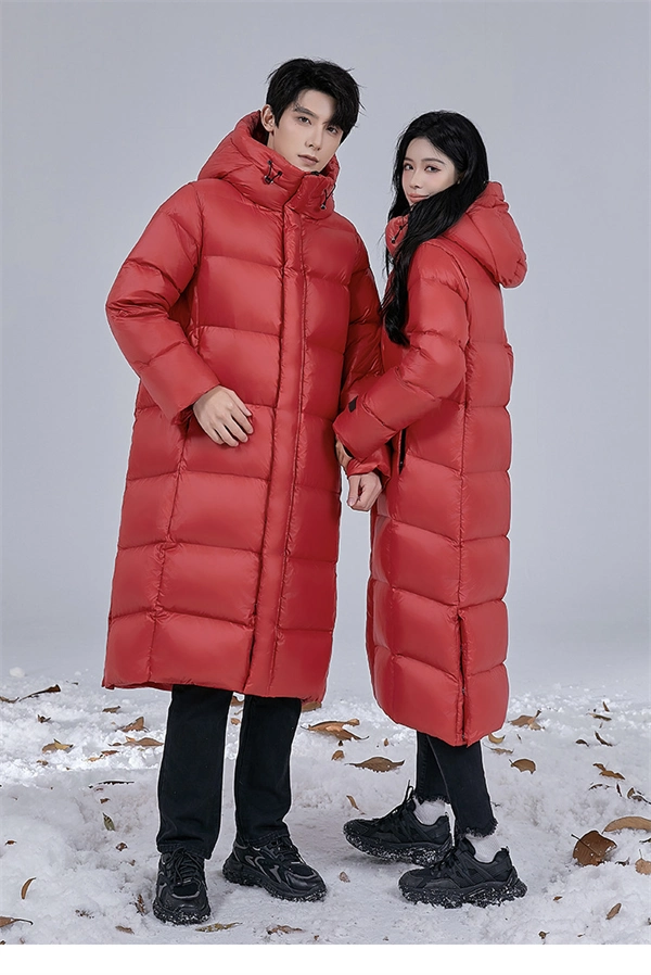 Unisex Long Winter Down Coat – 90% White Goose Down, Hooded, Extra Warm Jacket