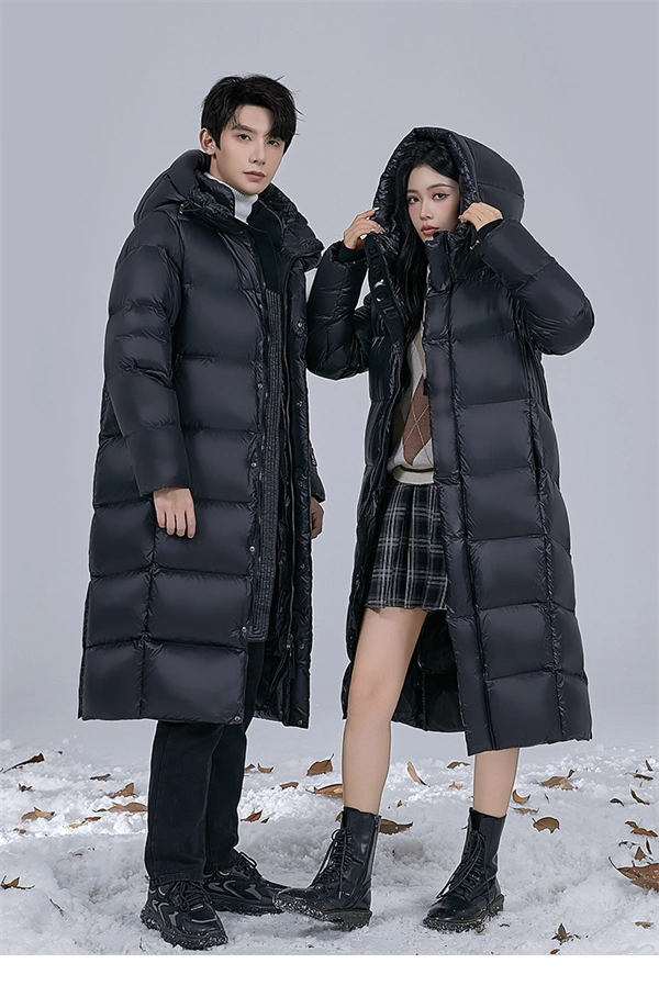 Unisex Long Winter Down Coat – 90% White Goose Down, Hooded, Extra Warm Jacket