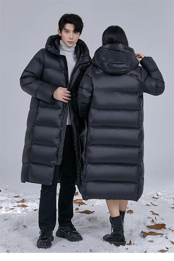 Unisex Long Winter Down Coat – 90% White Goose Down, Hooded, Extra Warm Jacket