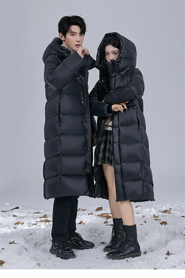 Unisex Long Winter Down Coat – 90% White Goose Down, Hooded, Extra Warm Jacket