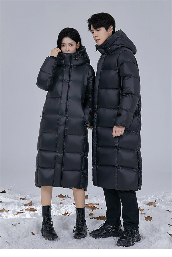Unisex Long Winter Down Coat – 90% White Goose Down, Hooded, Extra Warm Jacket