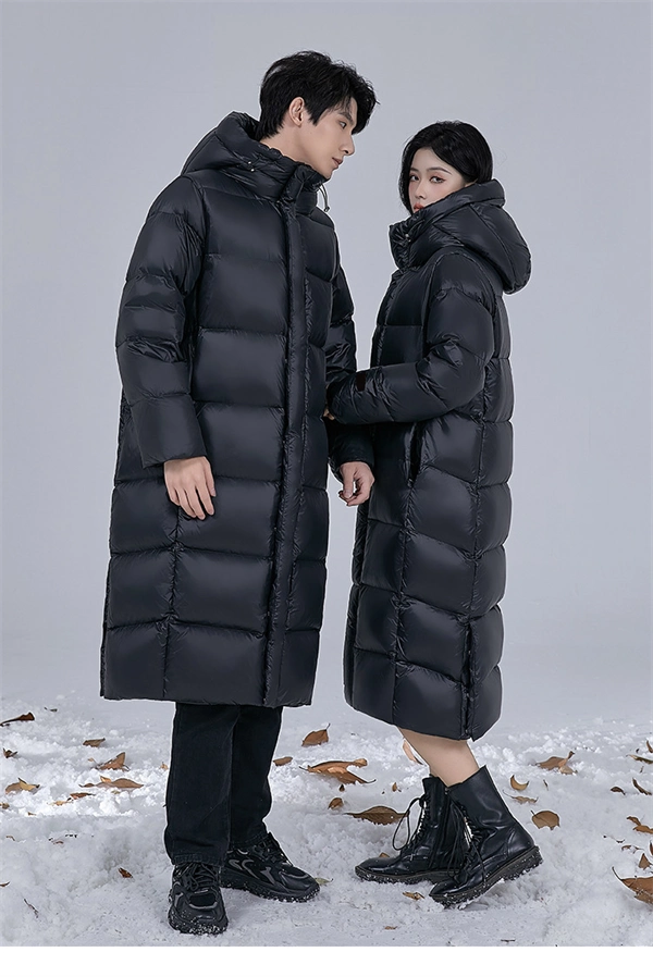 Unisex Long Winter Down Coat – 90% White Goose Down, Hooded, Extra Warm Jacket