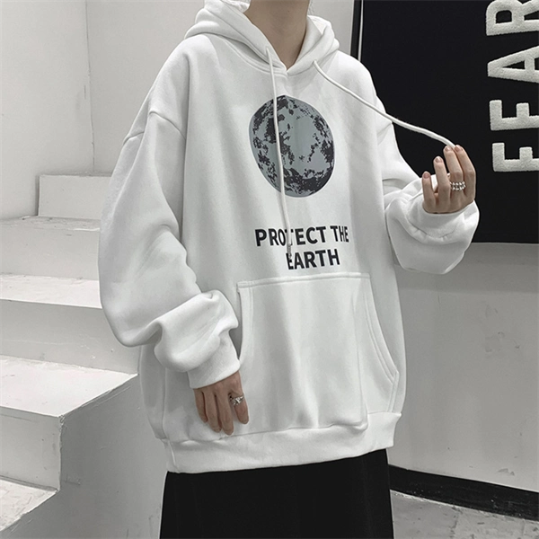 Unisex Vintage Earth Graphic Hoodie Jacket – Loose Fit Streetwear Windbreaker for Spring & Fall