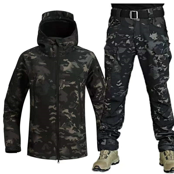 Unisex Winter Outdoor Softshell Set – Plus Size Warm Camo Jacket & Pants for Men & Women