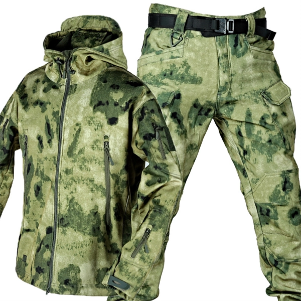 Unisex Winter Outdoor Softshell Set – Plus Size Warm Camo Jacket & Pants for Men & Women
