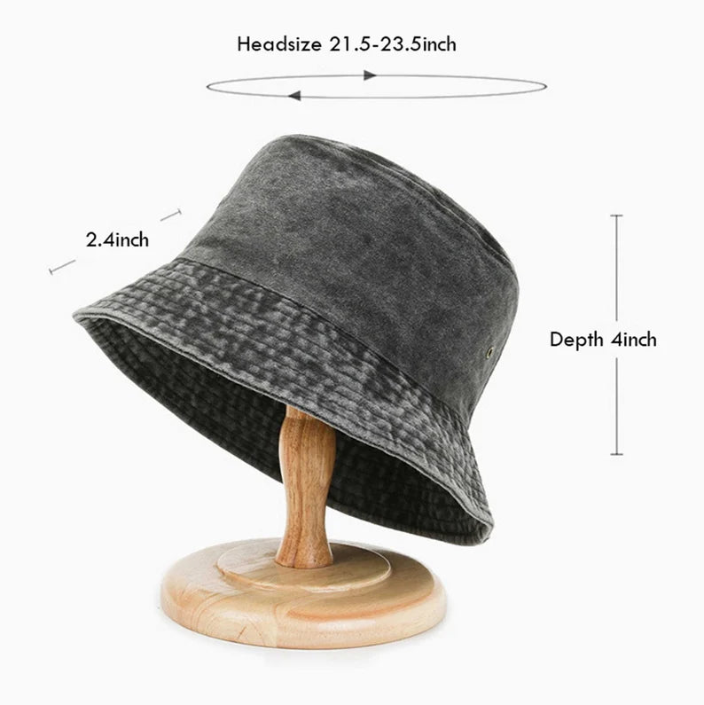 Washed Denim Bucket Hat for Men and Women