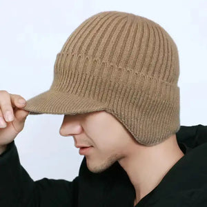 Windproof Thermal Knit Beanie with Earflaps & Brim - For Cycling, Skiing & Winter