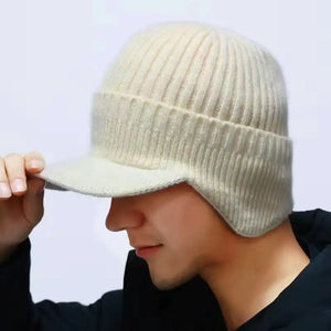 Windproof Thermal Knit Beanie with Earflaps & Brim - For Cycling, Skiing & Winter