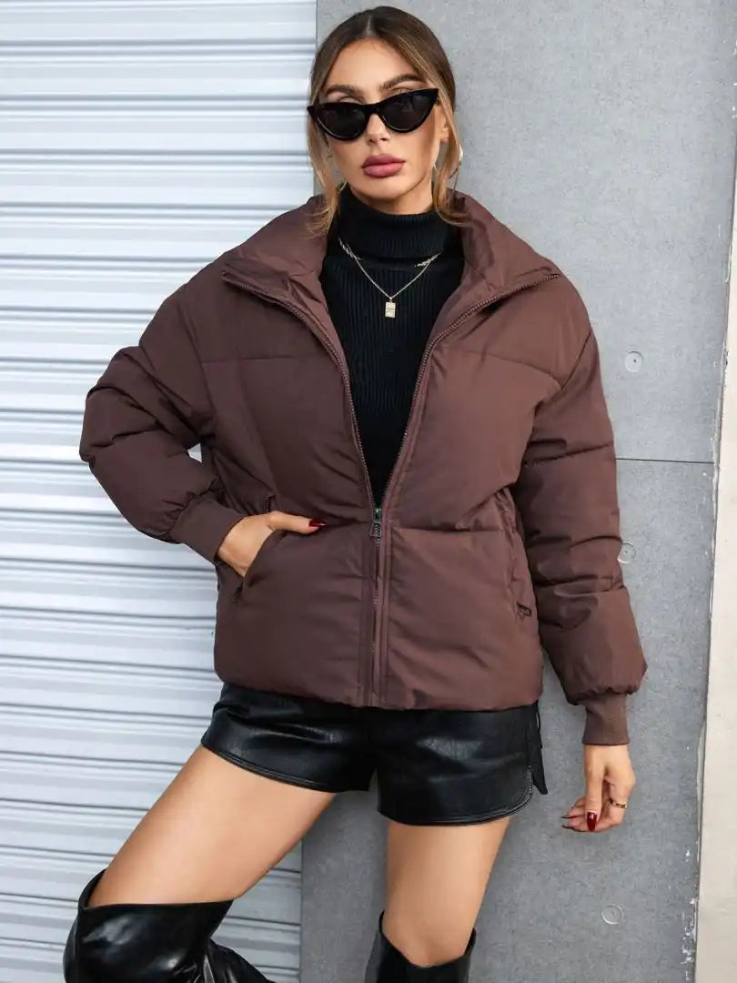 Women's Casual Cropped Warm Puffer Jacket