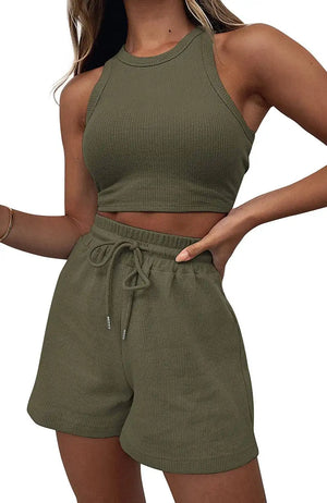 Women's Casual Waffle Tank and Shorts Set
