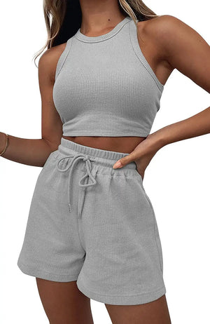 Women's Casual Waffle Tank and Shorts Set