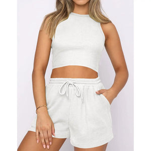 Women's Casual Waffle Tank and Shorts Set