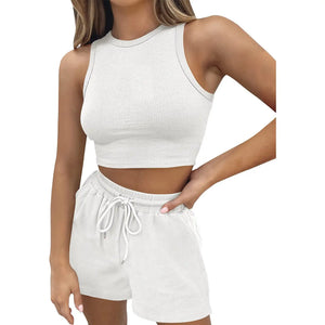 Women's Casual Waffle Tank and Shorts Set