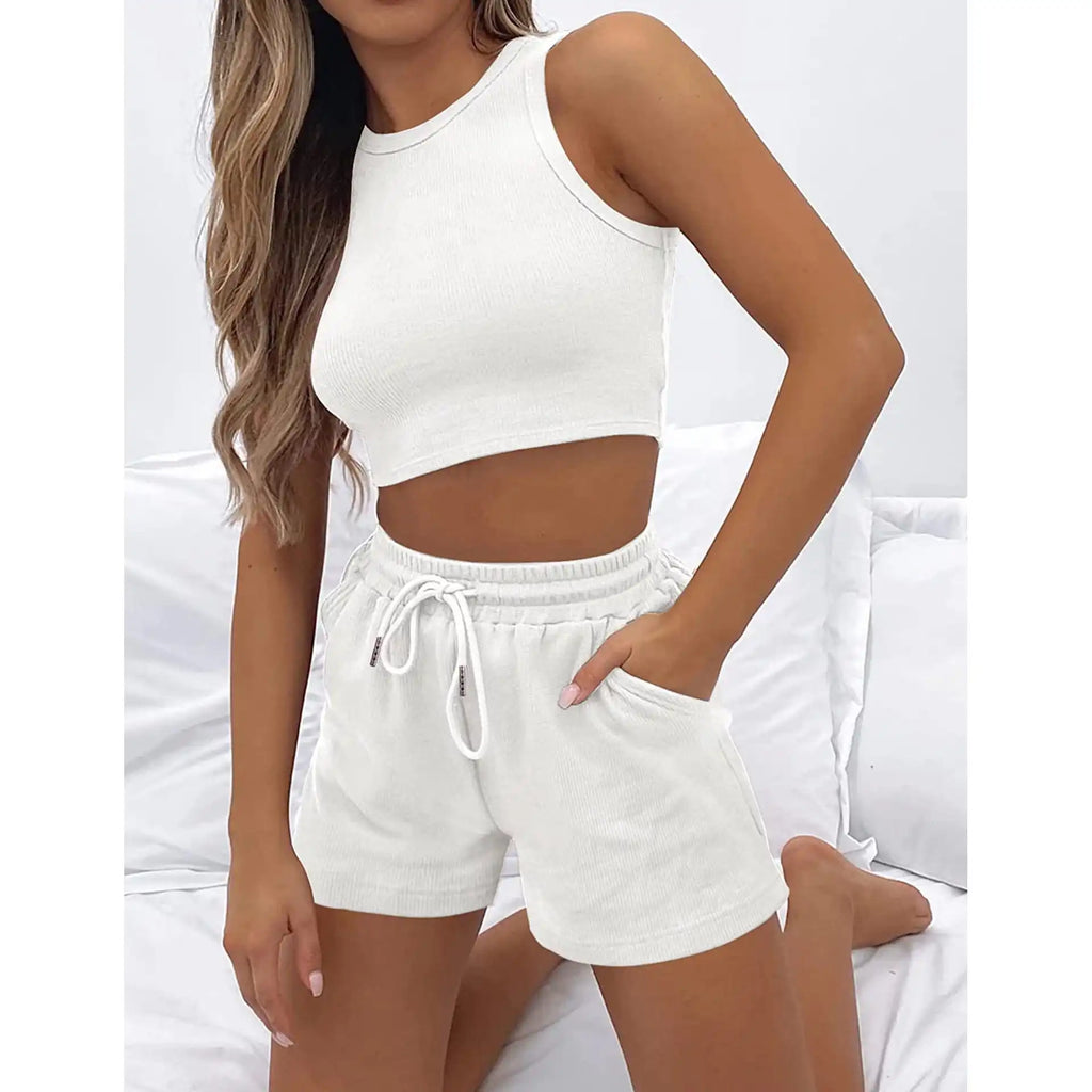 Women's Casual Waffle Tank and Shorts Set