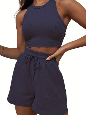 Women's Casual Waffle Tank and Shorts Set