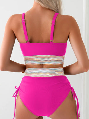 Women's Color Block Push-up High Waist Tummy Control Bikini Set