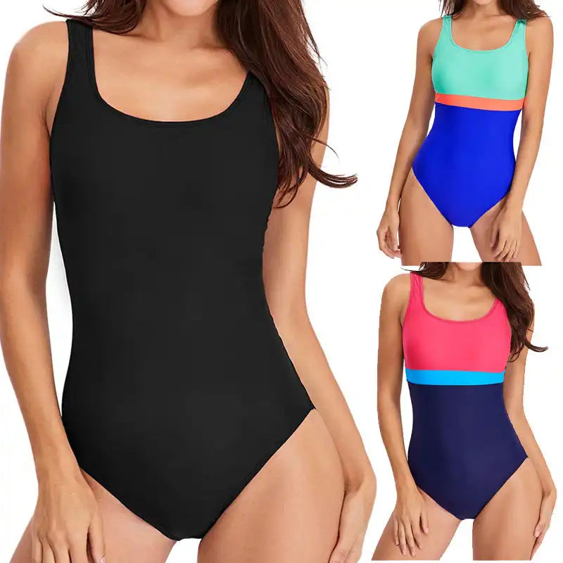 Women's Colorblock Backless Sport Swimsuit with Padded