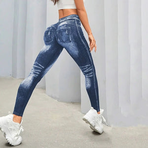 Women's Denim Look V-Back Yoga Leggings