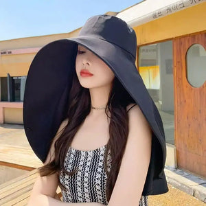 Women's Fashion Wide Brim Sun Hat with UV Protection & Neck Cover for Outdoor, Beach, Summer