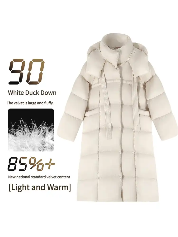Women's Luxury Extra-Long Cocoon Down Coat - 2025 Winter Thermal Puffer Jacket Fashionable Casual Knee-Length Parka