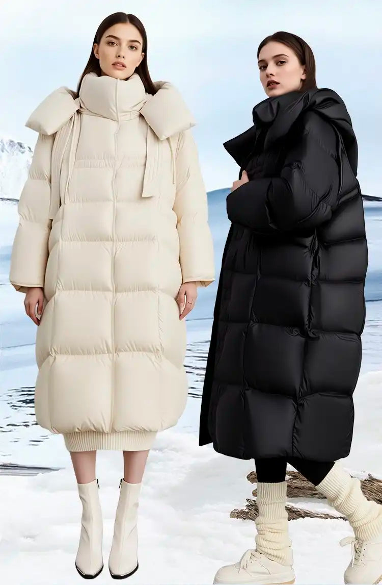 Women's Luxury Extra-Long Cocoon Down Coat - 2025 Winter Thermal Puffer Jacket Fashionable Casual Knee-Length Parka