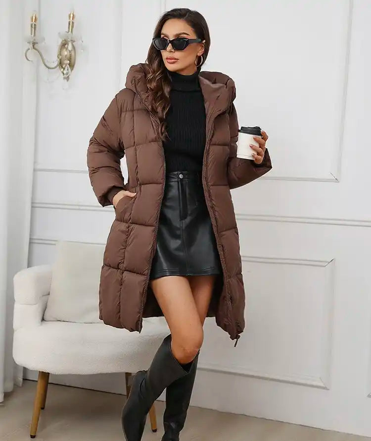 Women's Luxury Thermal Long Puffer Coat with Hood | Winter 2025