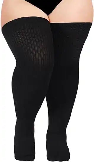 Women's Plus Size Thigh High Socks - Extra Long Wide Fit, Soft Cotton