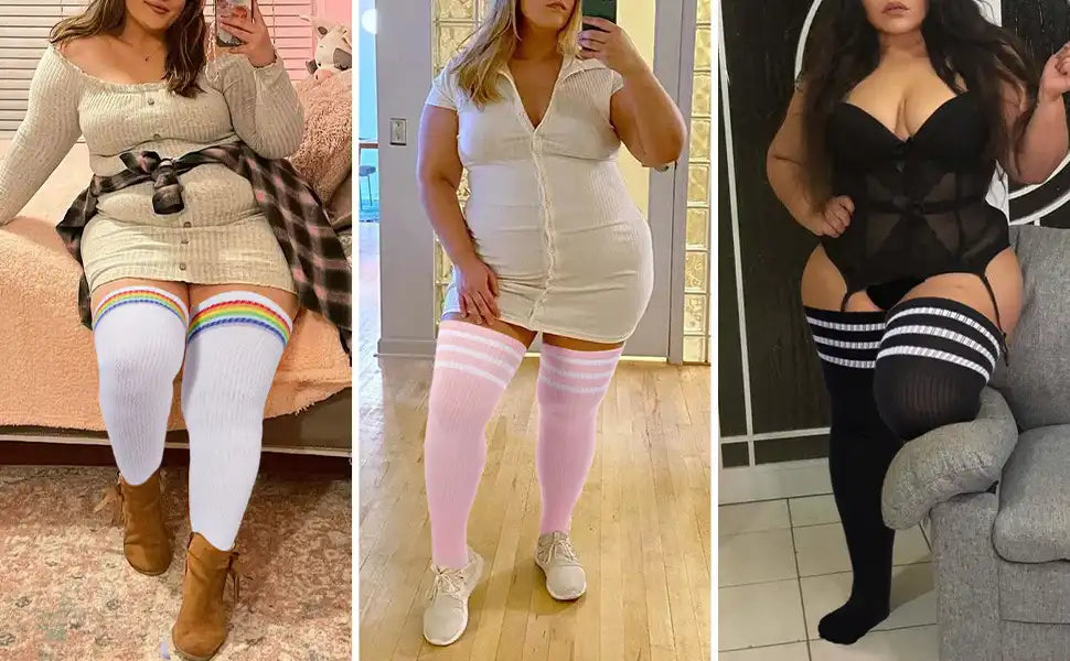 Women's Plus Size Thigh High Socks - Extra Long Wide Fit, Soft Cotton