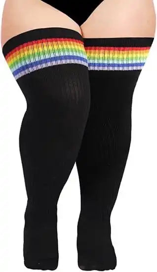 Women's Plus Size Thigh High Socks - Extra Long Wide Fit, Soft Cotton