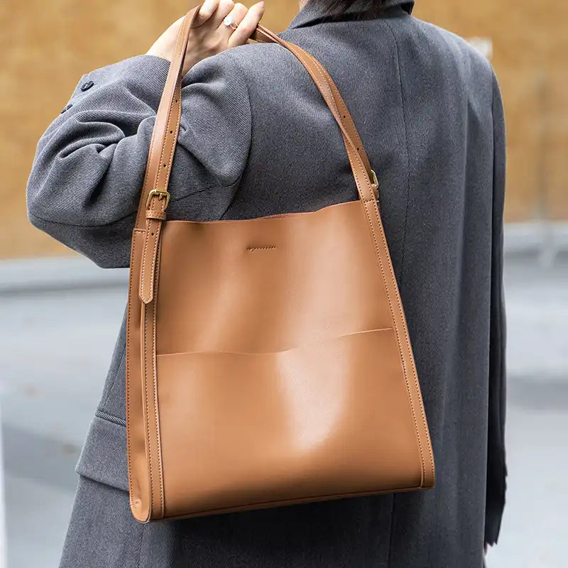 Women's Vintage Leather Tote Shoulder Bag Adjustable Strap Large Work Bag