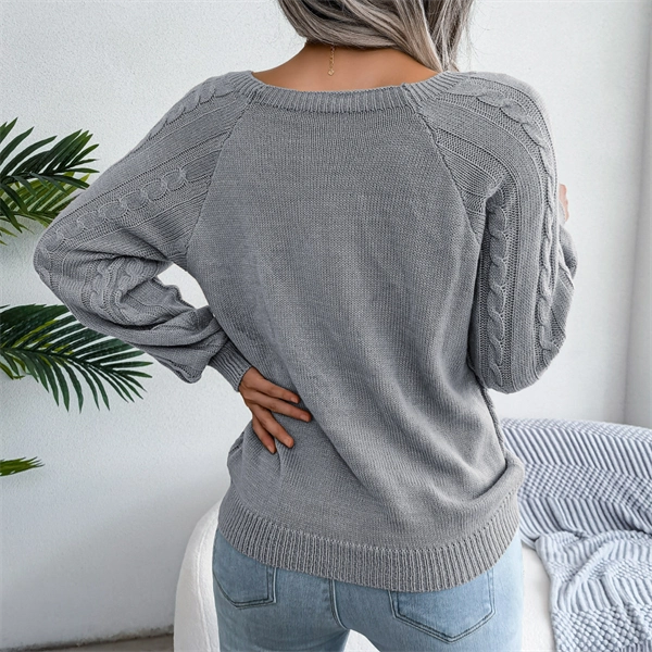 Women's Cable Knit Sweater - Square Neck Pullover with Button Detail for Fall & Winter