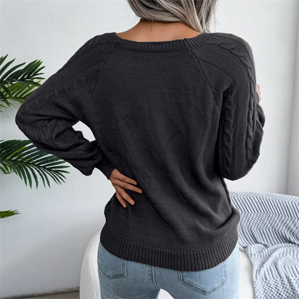 Women's Cable Knit Sweater - Square Neck Pullover with Button Detail for Fall & Winter