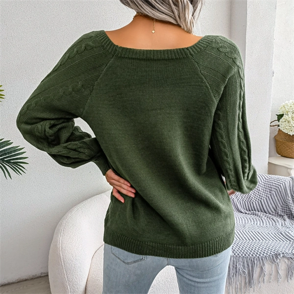 Women's Cable Knit Sweater - Square Neck Pullover with Button Detail for Fall & Winter