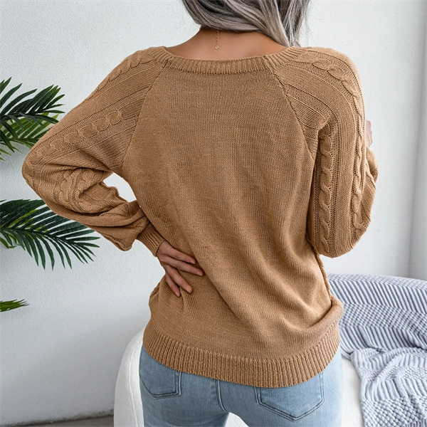 Women's Cable Knit Sweater - Square Neck Pullover with Button Detail for Fall & Winter