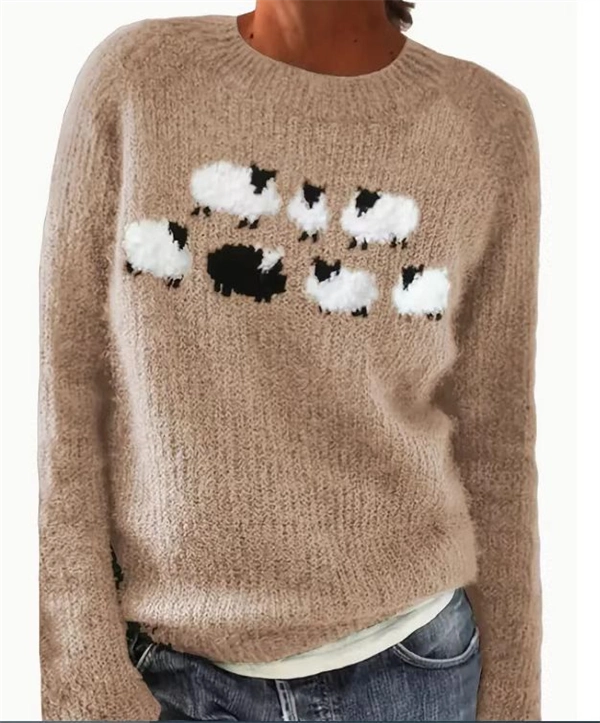 Women's Color Block Sweater – Casual Loose Fit Round Neck Knit Pullover