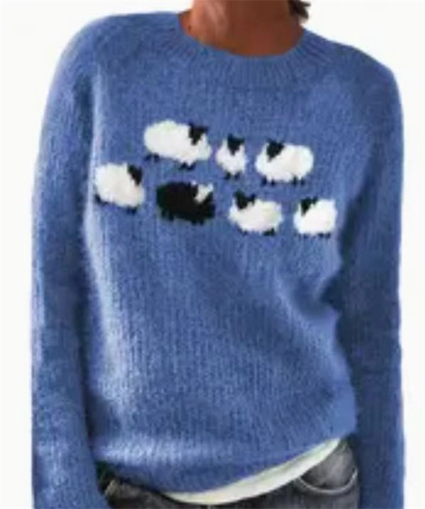 Women's Color Block Sweater – Casual Loose Fit Round Neck Knit Pullover