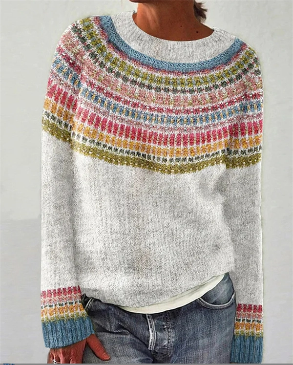 Women's Color Block Sweater – Casual Loose Fit Round Neck Knit Pullover