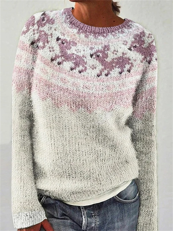 Women's Color Block Sweater – Casual Loose Fit Round Neck Knit Pullover