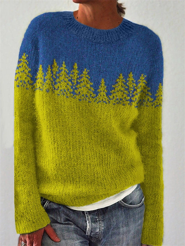 Women's Color Block Sweater – Casual Loose Fit Round Neck Knit Pullover