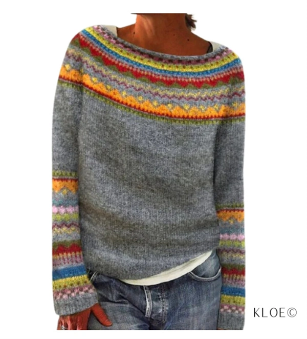 Women's Color Block Sweater – Casual Loose Fit Round Neck Knit Pullover