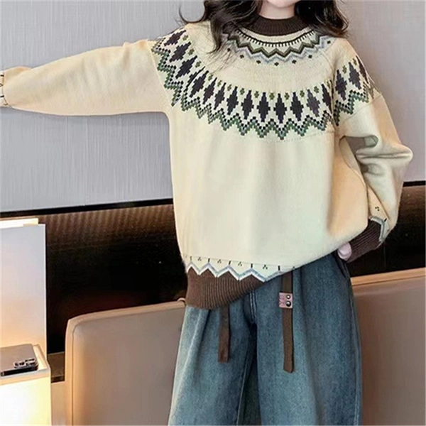 Women's Color Block Sweater – Casual Loose Fit Round Neck Knit Pullover