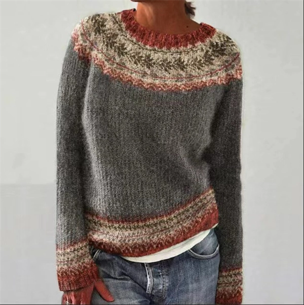 Women's Color Block Sweater – Casual Loose Fit Round Neck Knit Pullover