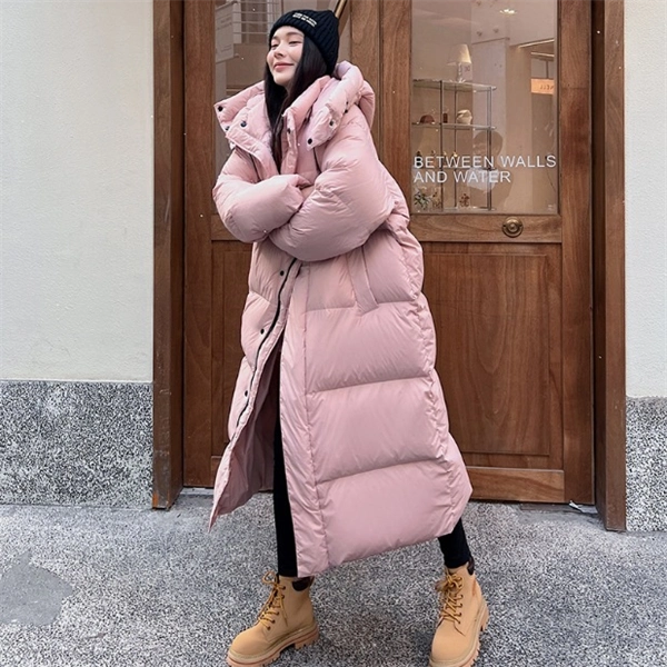 Women's Cream Mid-Length Down Coat - Premium Winter Jacket