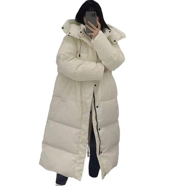 Women's Cream Mid-Length Down Coat - Premium Winter Jacket