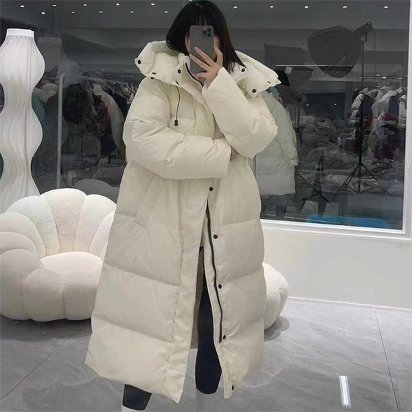 Women's Cream Mid-Length Down Coat - Premium Winter Jacket