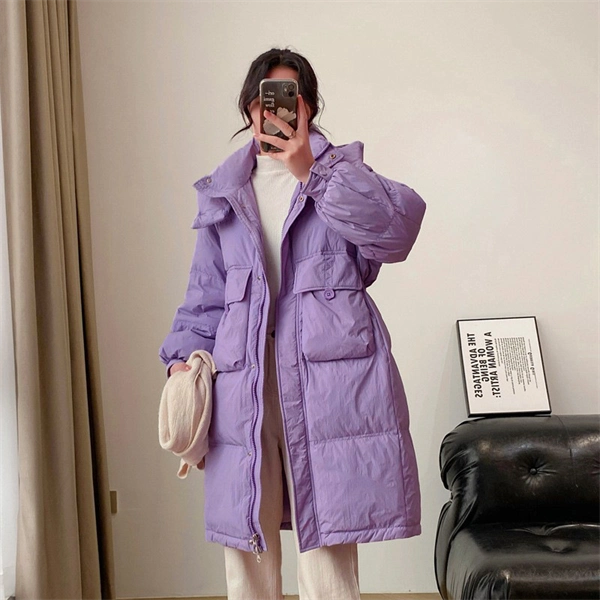 Women's Hooded Down Coat – Mid-Length Winter Jacket, Thick Warm Outerwear