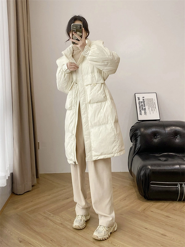 Women's Hooded Down Coat – Mid-Length Winter Jacket, Thick Warm Outerwear